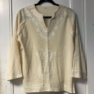 Beige cotton embroidered blouse